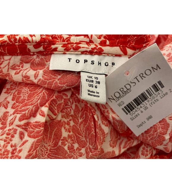 Topshop V-Neck Ruffled Floral Wrap Mini Dress Size 6 in Red Print NWT - Picture 4 of 6